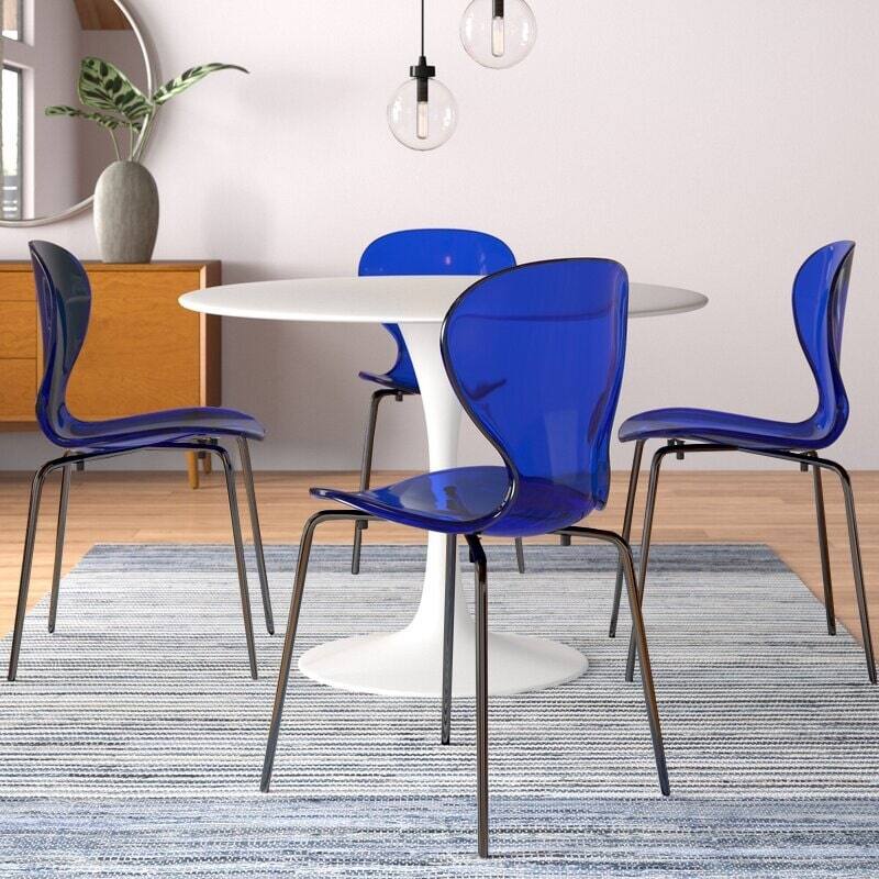 Stackable Plastic Dining Chair Set of 4 Transparent Modern Accent Side Chair for Indoor and Outdoor
