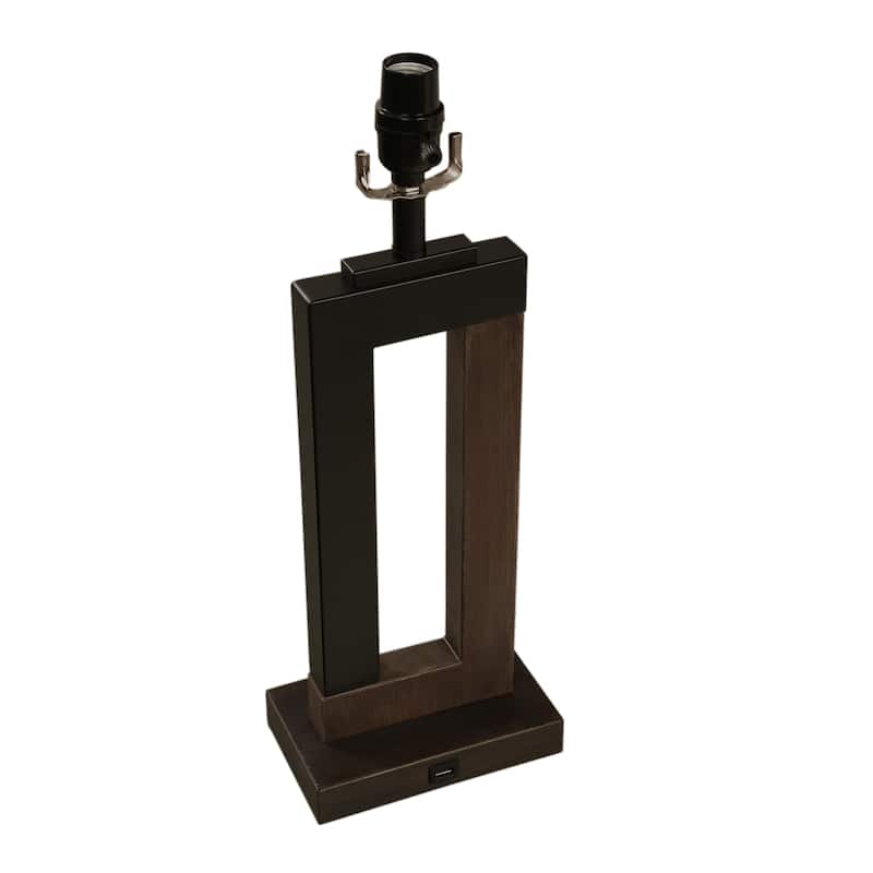 Rectangle Wood USB Table Lamps Set of 2