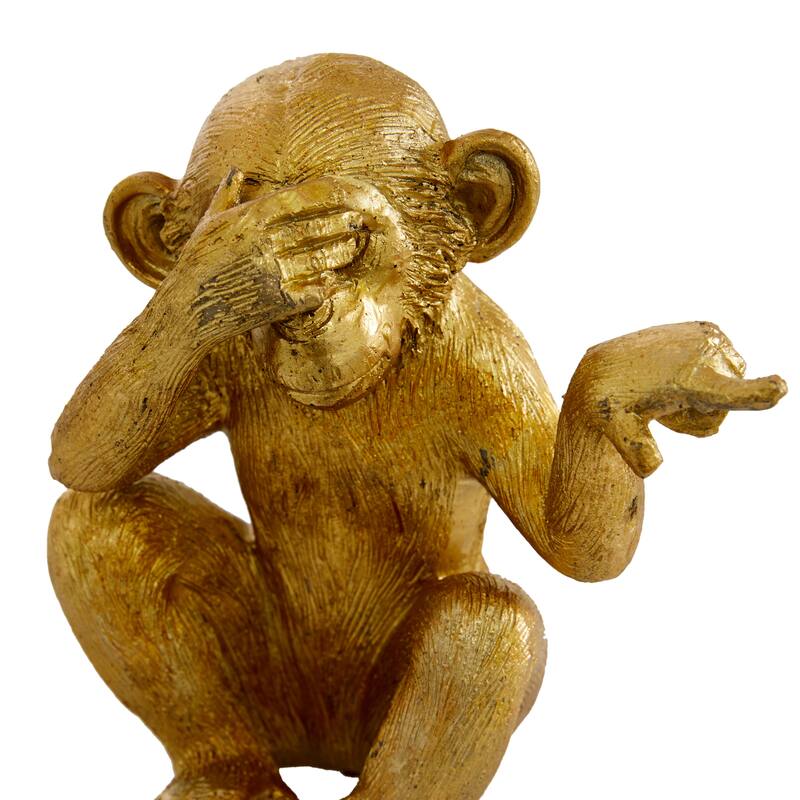 Polystone Monkey See No Evil Sculpture - Set of 3 Gold - Roche River Decor - 4"W x 4"L x 6"H