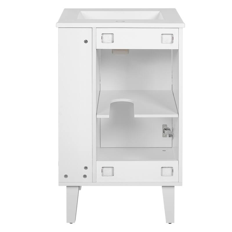 Bathroom Vanity, 20" Small Bathroom Vanity with Ceramic Sink, Chic Half-Moon Pulls Bathroom Cabinet