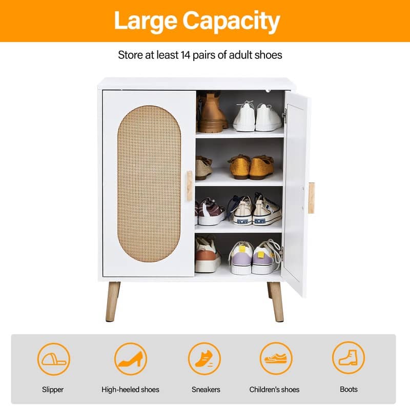Shoe Cabinet with Double Doors Wooden Floor Bathroom Storage Cabinet