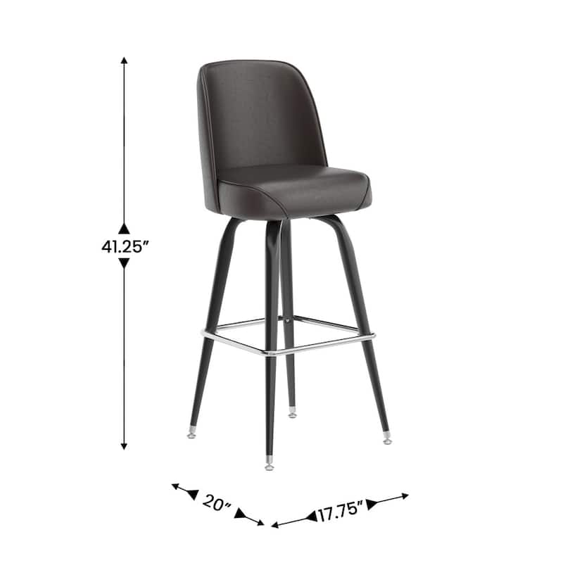 2 Pack Metal Barstool with Swivel Vinyl Upholstered Bucket Seat and Footrest - 18.5"D x 18.5"W x 42.5"H