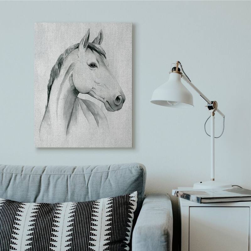 Stupell Horse Portrait Grey Drawing Design Canvas Wall Art