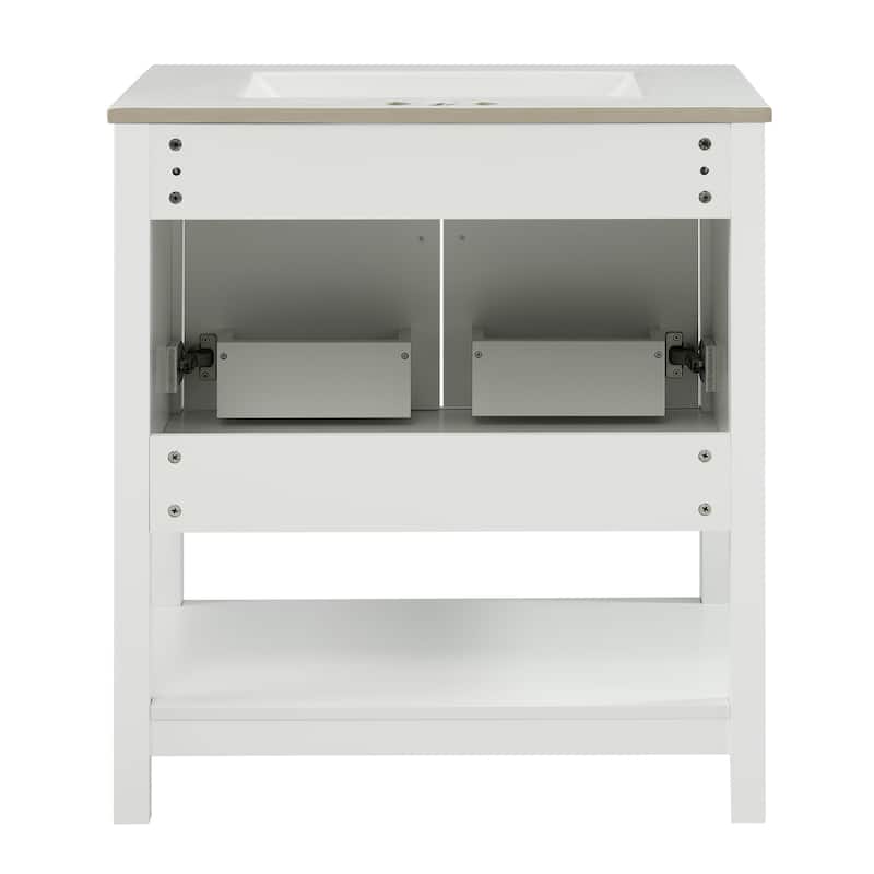 30" White Bathroom Vanity with Ceramic Sink and Versatile Storage - Ideal for Small Bathrooms