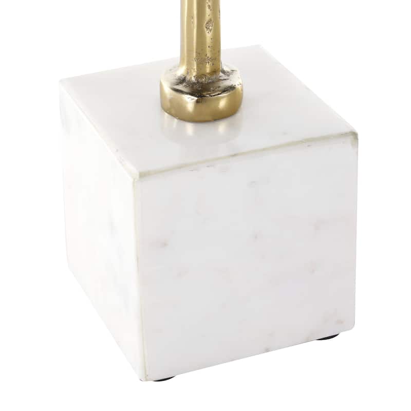 Gold Aluminum Metal Tall Textured Leaf Sculpture with White Marble Base