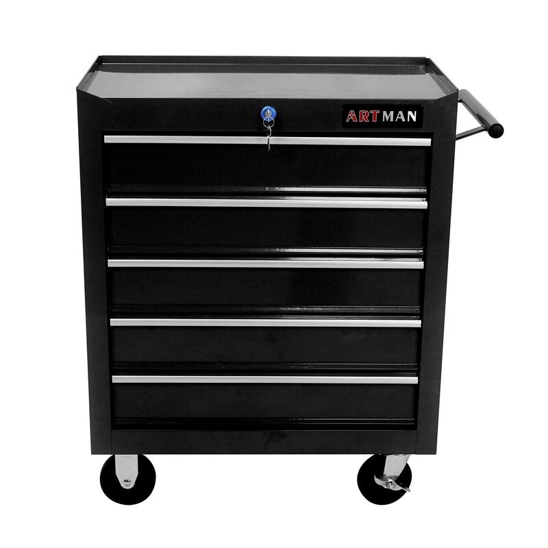 5 DRAWERS MULTIFUNCTIONAL TOOL CART WITH Wheels - Black
