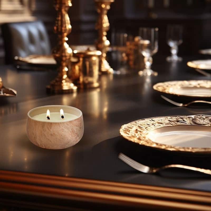 Tan Floral Scented Ceramic Candle Set of Two 16oz Home Decor