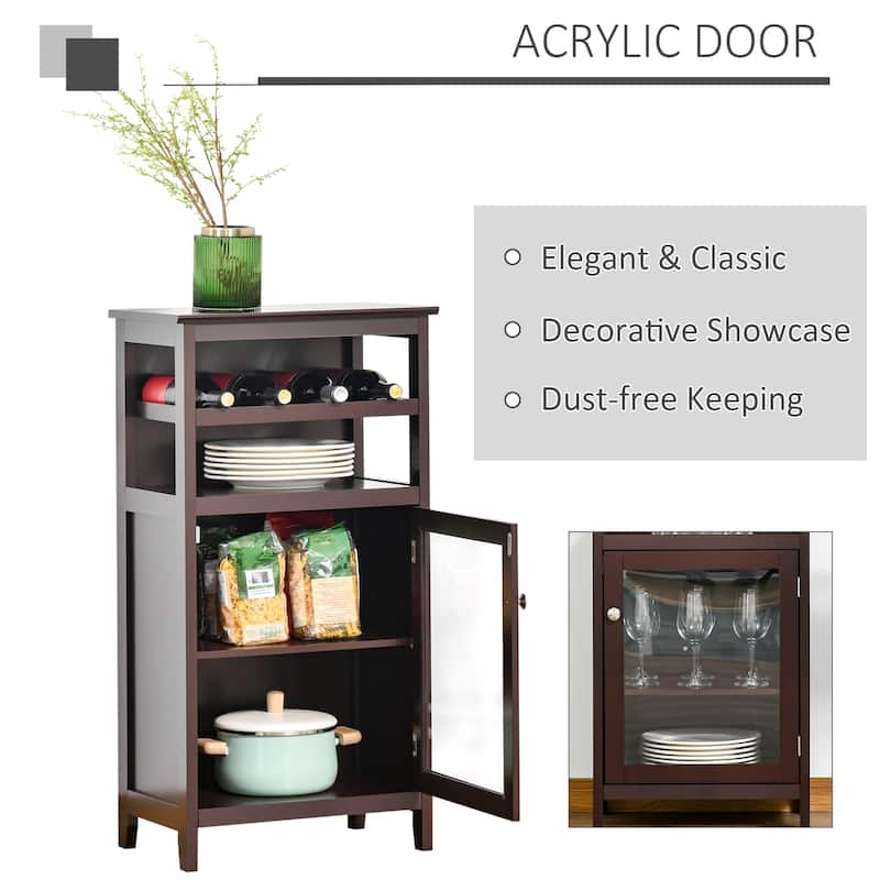 HOMCOM Wine Storage Cabinet with 4 Bottle Wine Rack, Open Shelf, Acrylic Door Cabinet with Adjustable Shelf