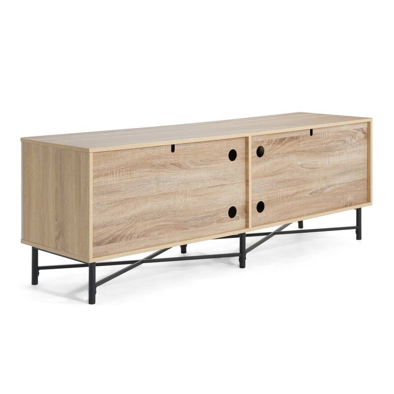 Versatile 4-Door Media Console With Dual Storage Compartments & Customizable Shelving