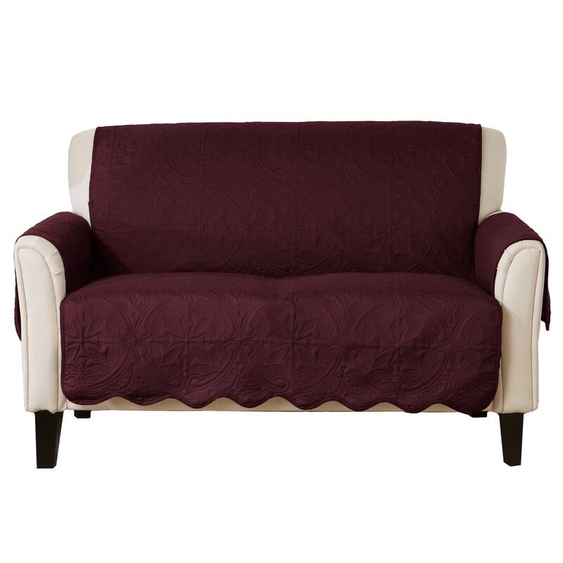 Reversible Love Seat Cover Quilted Pet Furniture Protector Slipcover - Wine / Light Grey