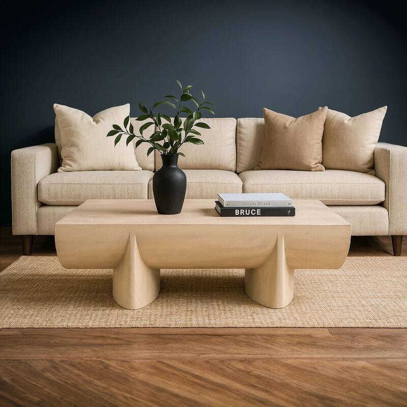 Wilhelm Coffee Table 48" Curved Rectangular Whitewash Mango Wood