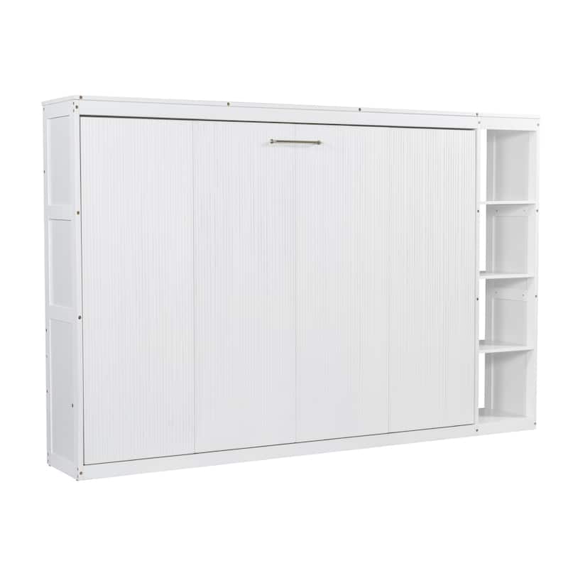 Space-Saving Full Size Murphy Bed with Bookshelf and Storage, White
