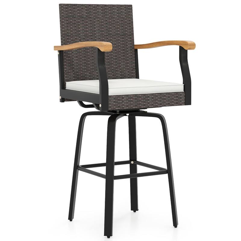 Gymax 2 PCS Outdoor Rattan 360 degree Swivel Bar Stool w/ Removable