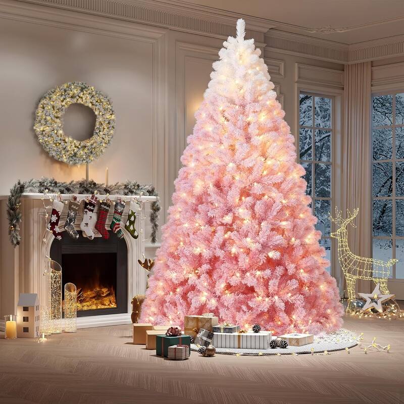 Pink Snow Flocked Artificial Christmas Tree for Home Office - N/A