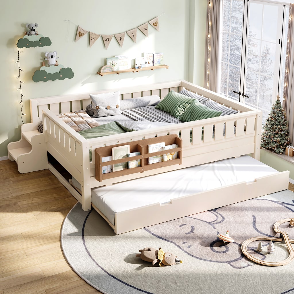Full With Built-In Bookshelves And Small Staircase, High-Quality Safety Rails, And Trundle