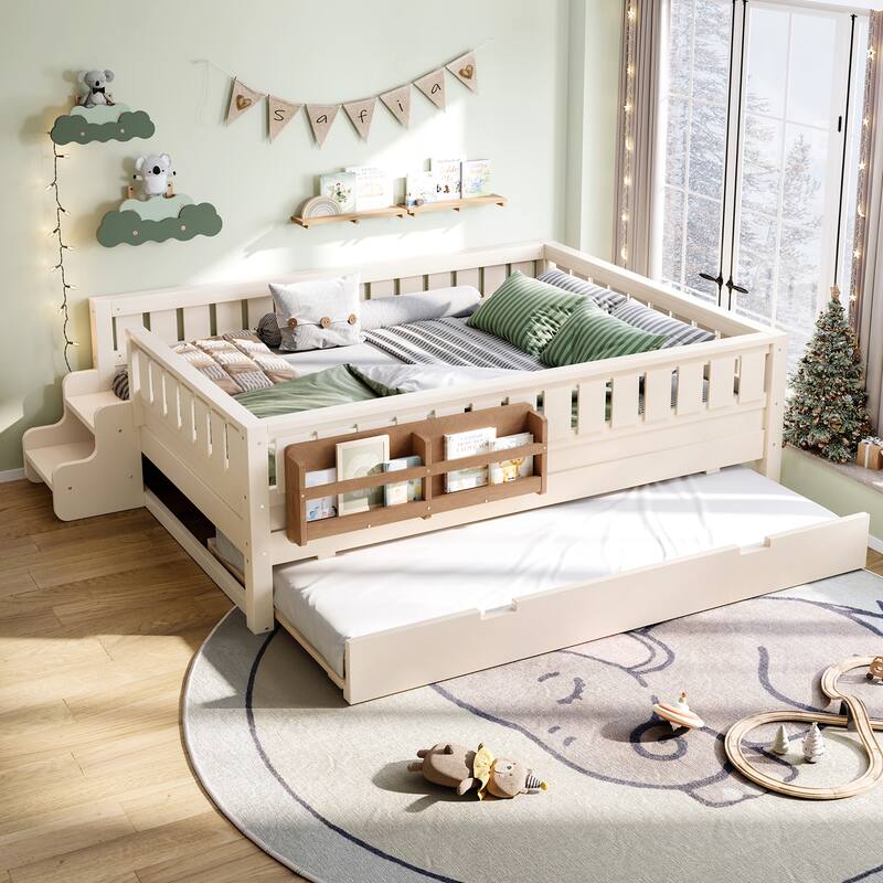 Full with Built-in Bookshelves and Small Staircase, High-Quality Safety Rails, and Trundle