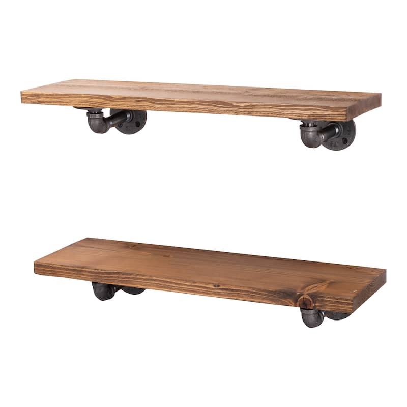 Restore Wood 24 in. Wall Shelf, L-Shape Steel Pipe Brackets, Set of 2