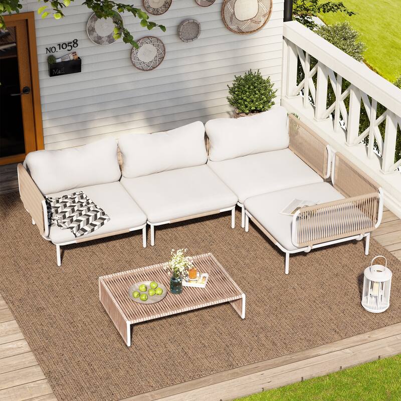 Outdoor 4 Seater Chat Set with Cushions, Customizable Set by Combining Multiple Chairs - Combined by 4 chairs