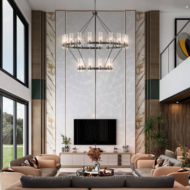 KAYLA 60in 30-Lights Gold Luxury Wagon Wheel Chandelier