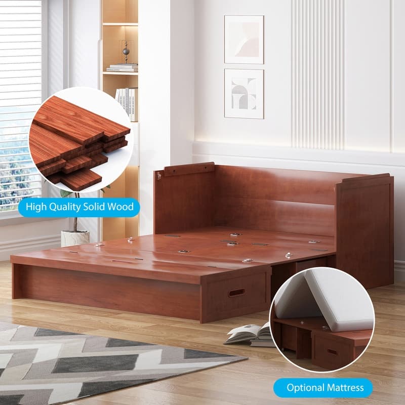 Mixoy Queen Size Murphy Bed with Charging Station & Storage Drawer,Space-Saving Design,Optional Mattress