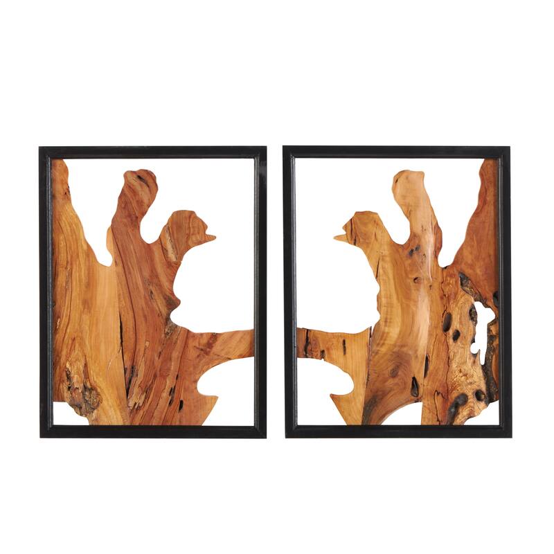 Wood Abstract Handmade Live Edge Wood Slab Wall Decor with Black Frame - Brown - Roche River Decor - 15"W, 20"H