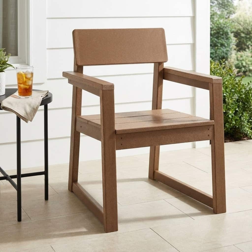 HDPE Outdoor Dining Armchairs, All-Weather Patio Chairs with Backrest & Armrests for Backyard, Deck, Porch, Garden