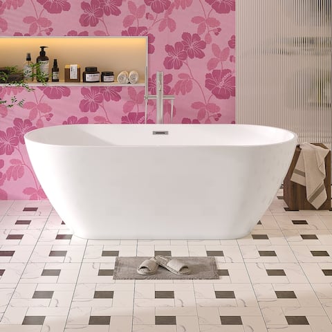 ABRUZZO Glossy White Acrylic Freestanding Soaking Bathtub
