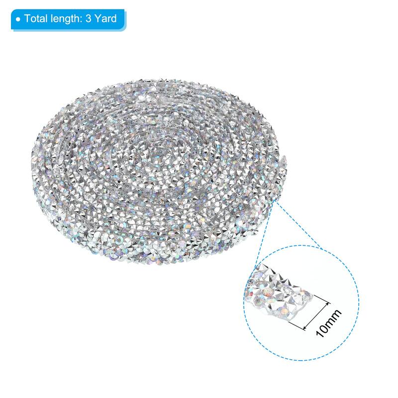 3 Yards Resin Rhinestone Ribbon Crystal Strips Hot Melt Adhesive, AB - Silver - 10mm