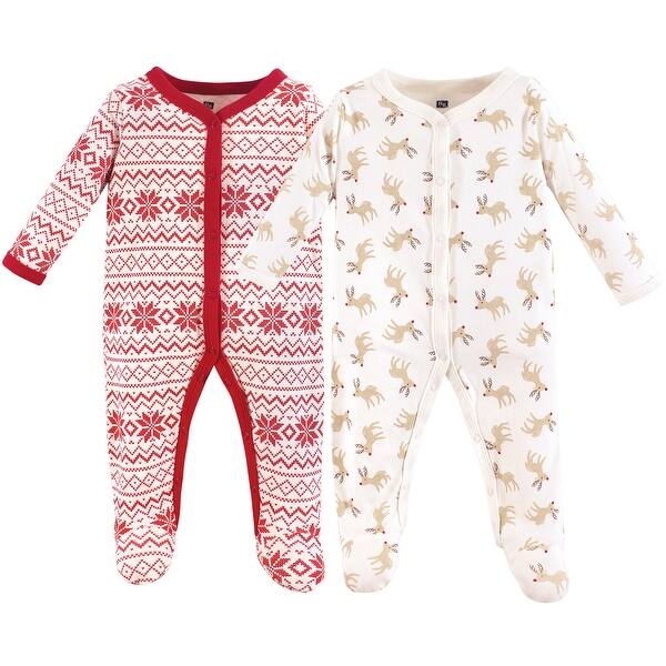 slide 1 of 1, Hudson Baby Baby Cotton Snap Sleep and Play 2pk, Reindeer 0-3 Months - Reindeer
