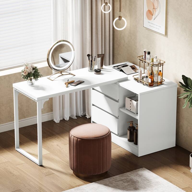 White Vanity Desk, Makeup Table with Ample Storage