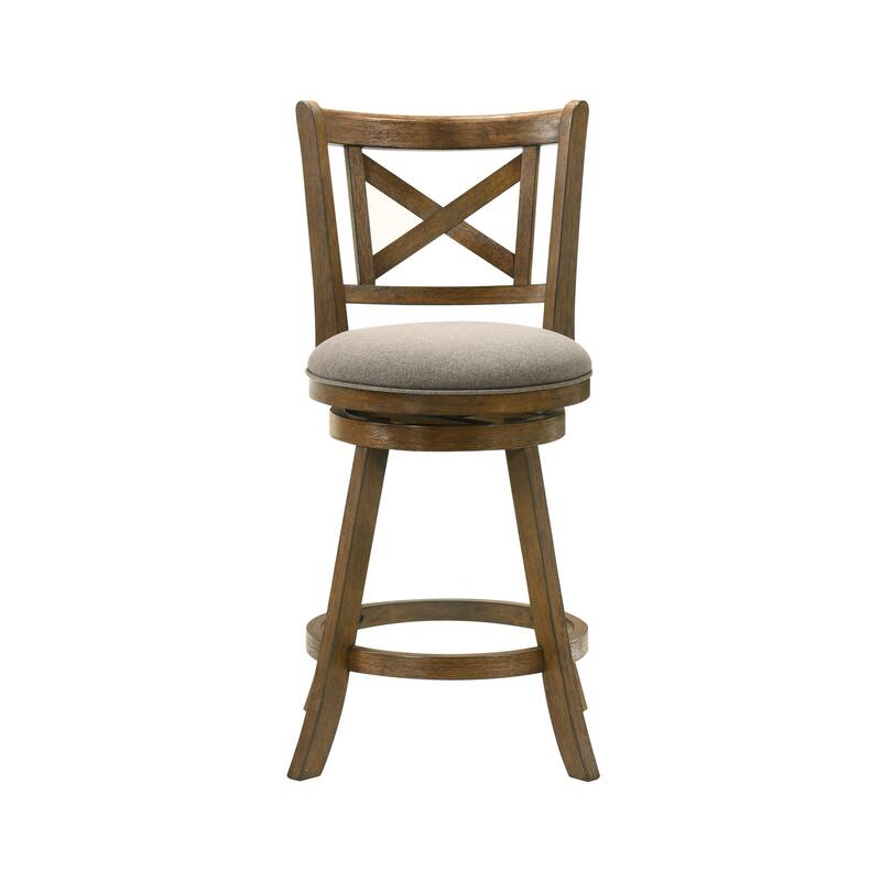 Kodi Modern Farmhouse Swivel Wood Counter Height Kitchen Bar Stool in Sepia Brown Finish with Fabric Upholstered Seat