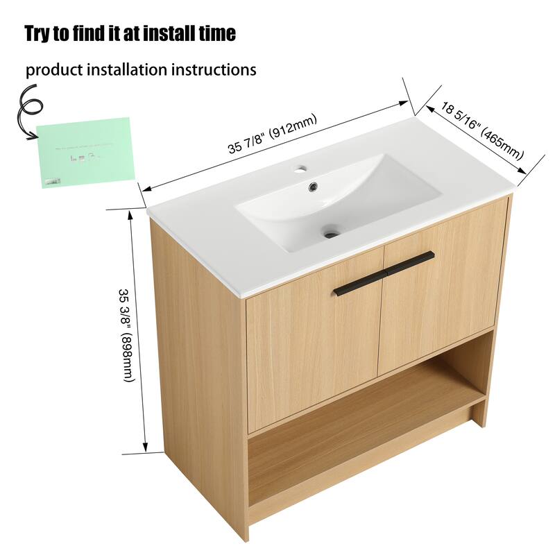 30"/36" FreeStanding Bathroom Vanity with Sink, Floor Stand Bathroom Vanity with Soft Close Door