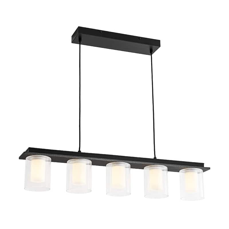 Modern Farmhouse 5-Light Dual-Layered Glass Dimmable LED Linear Chandelier - 35in