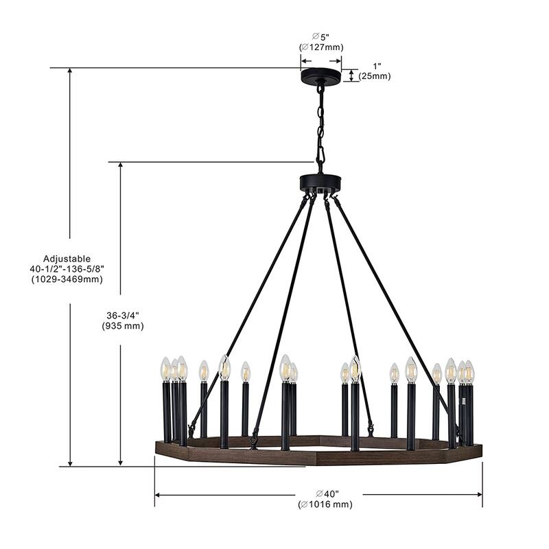 16 lights wheel shape chandlier walnut wood color