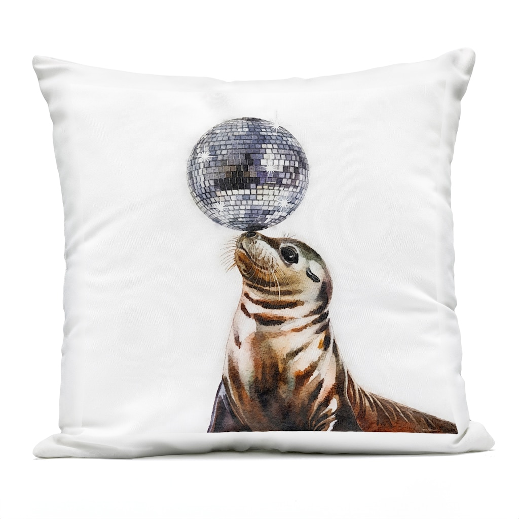 Stupell Seal Balancing Disco Ball Printed Outdoor Throw Pillow Design by Amanda Greenwood