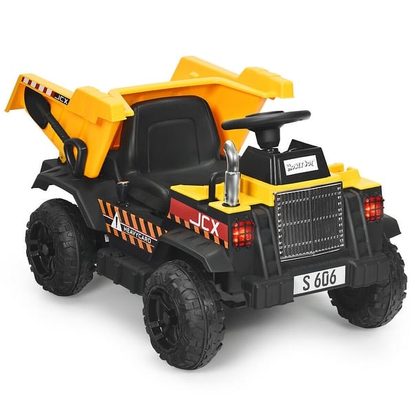 slide 2 of 6, 12V Battery Kids Ride On Dump Truck RC Construction Tractor Yellow+Black
