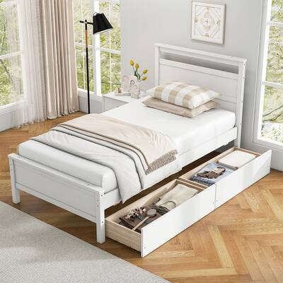 Gymax Twin Size Platform Bed w/ Drawers 2 Pull-out Drawers Headboard &
