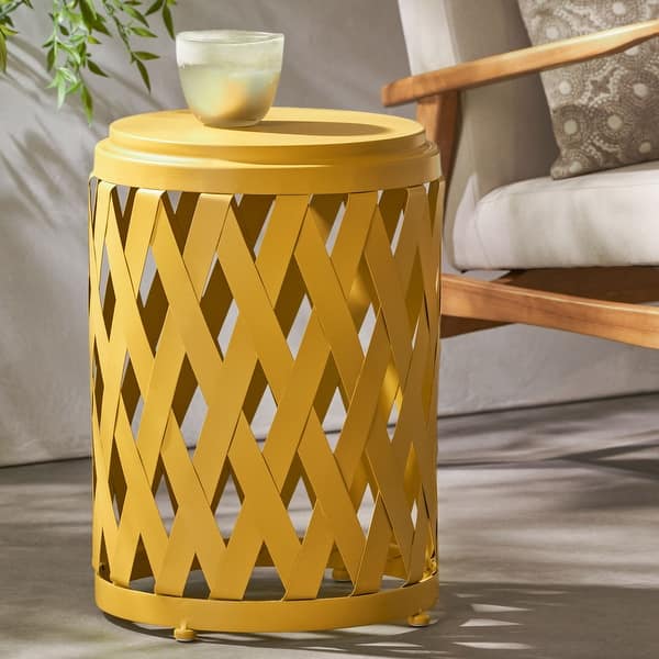 slide 2 of 23, Selen Outdoor Modern 14 Inch Iron Side Table by Christopher Knight Home Yellow