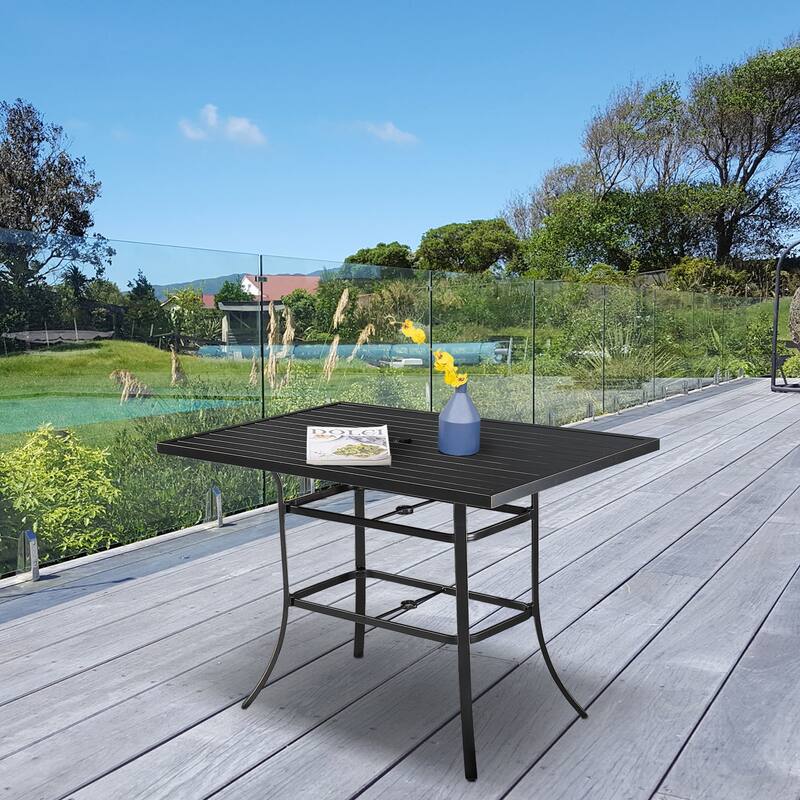 Clihome 82/60 in. W Aluminum Steel Dining Table with Umbrella hole - Black Antique