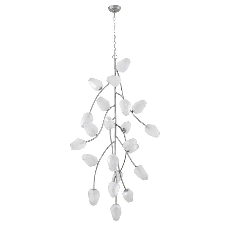 22-Light Antique Silver Chandelier With White Glass Shades