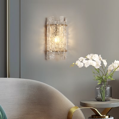Modern Gold 1-Light Flush Mount Wall Sconces Glass Bathroom Vanity Lights - 5.9" W x 13.2" H x 4" D