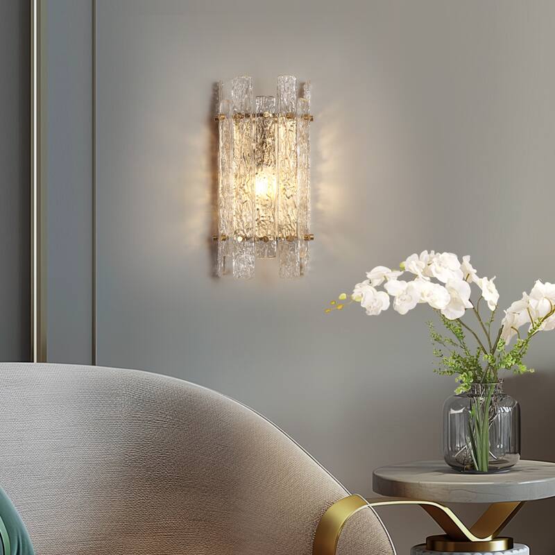 Modern Gold 1-Light Textured Glass Wall Sconce Bathroom Vanity Light - 5.9" W x 13.2" H x 4" D