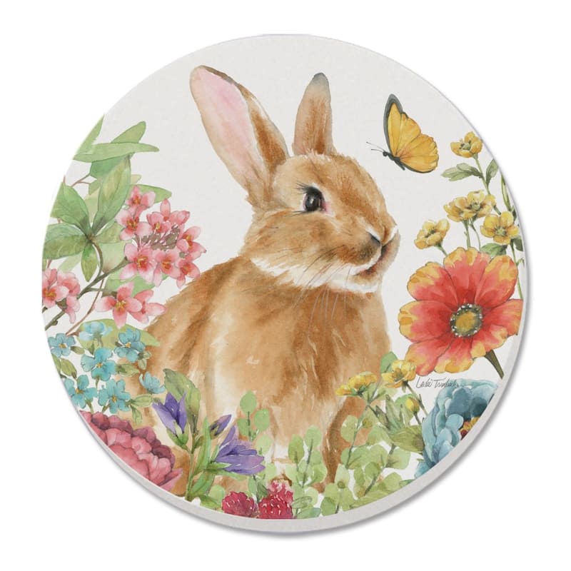 Bunny Garden 4 Pack Absorbent Stone Coasters with Protective Cork Backing Made in The USA Absorbent Easily Wipes Clean - Multi