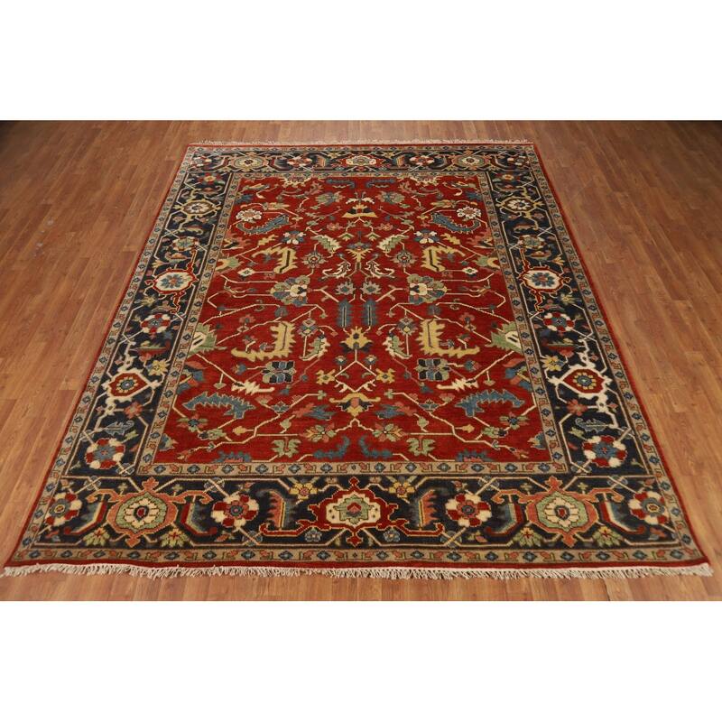 Hand Knotted Oriental 100% Wool Carpet Traditional All-Over Oranges & Rust Heriz (serapi) Area Rug - 9' 9'' X 8' 0''