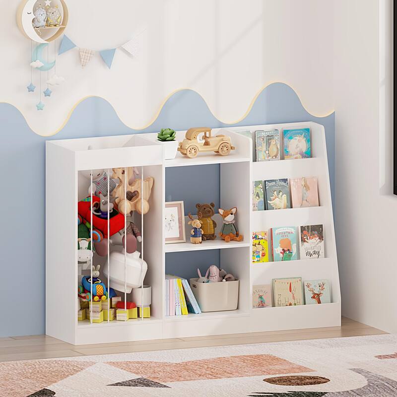 Kids Bookshelf and Toy Storage, 3-Tier Book Shelf for Kids Rooms, Sling Baby Bookcase with Stuffed Animal Storage
