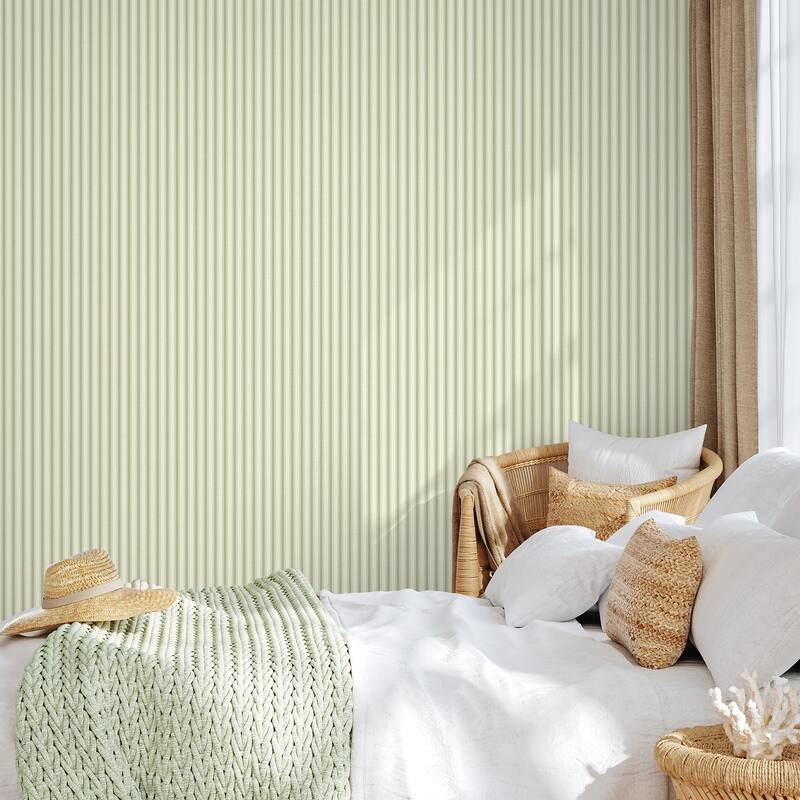 Fine Decor Chirico Green Ticking Stripe Wallpaper
