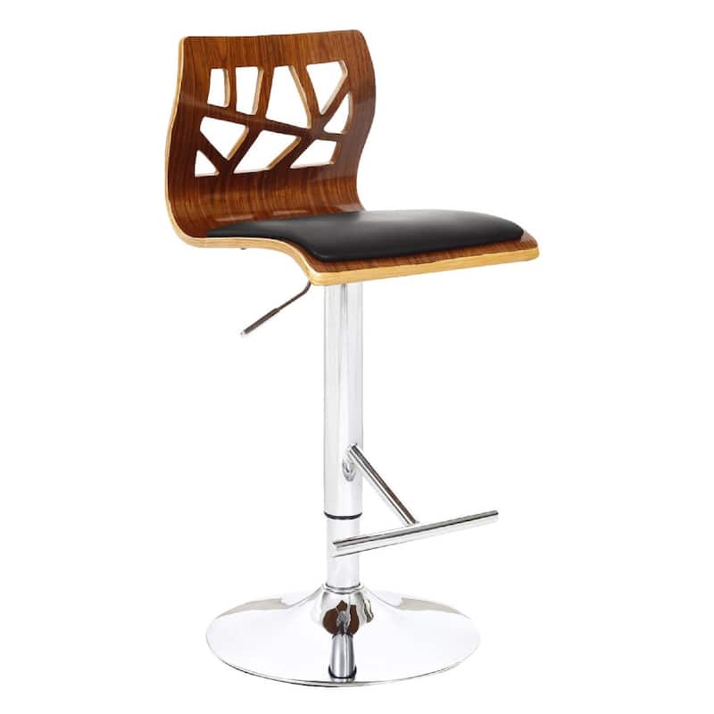 Black Brown And Silver Faux Leather And Wood Low Back Adjustable Height Bar Chair