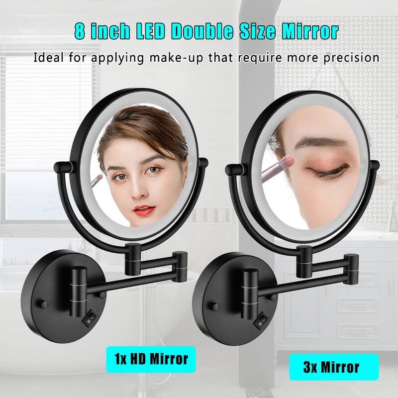 8 Inch LED Wall Mount Two-Sided Magnifying Makeup Vanity Mirror - 8inch