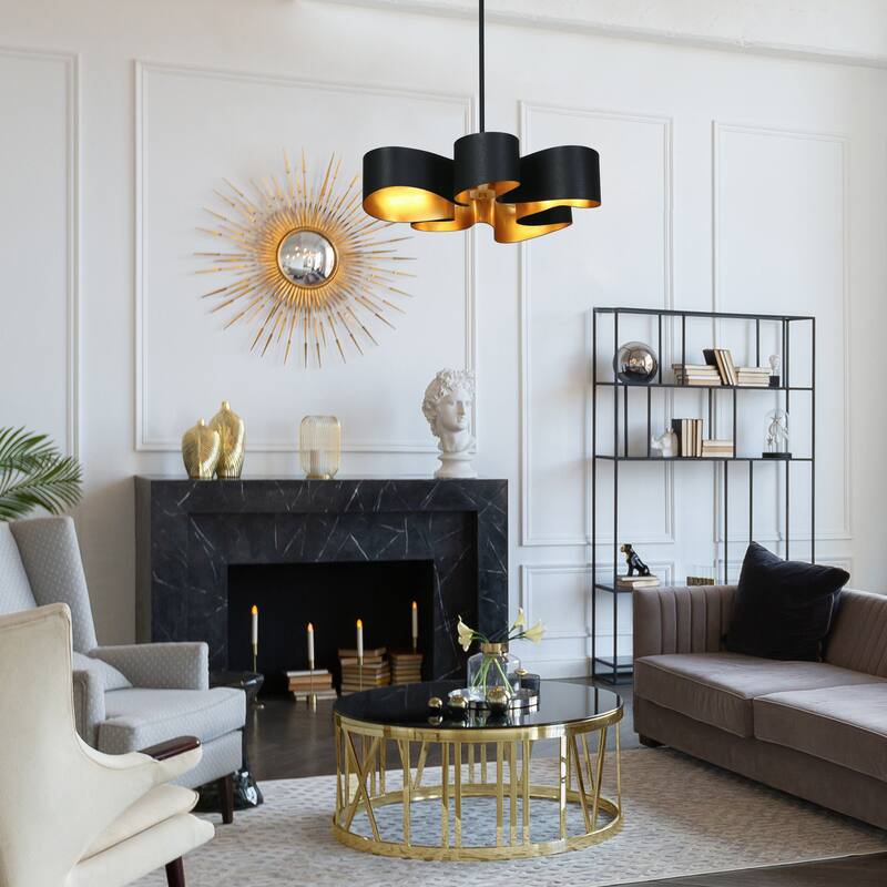 Modern Farmhouse 5-Light Chandelier Metal Wheel Light for Dining Living Room - D24.2" x H5.3"