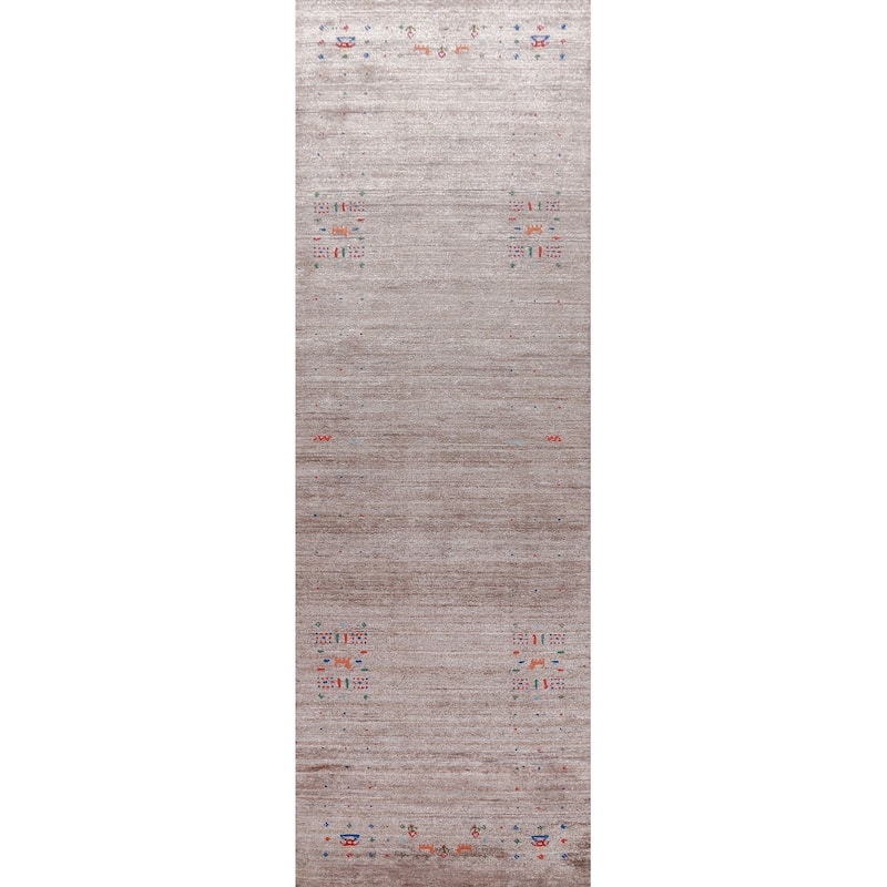 Hand Knotted Oriental 100% Wool Carpet Tribal Tribal Brown Gabbeh Runner Rug - 11' 8'' X 2' 7''